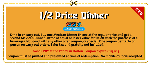 1/2 Price Mexican Dinner